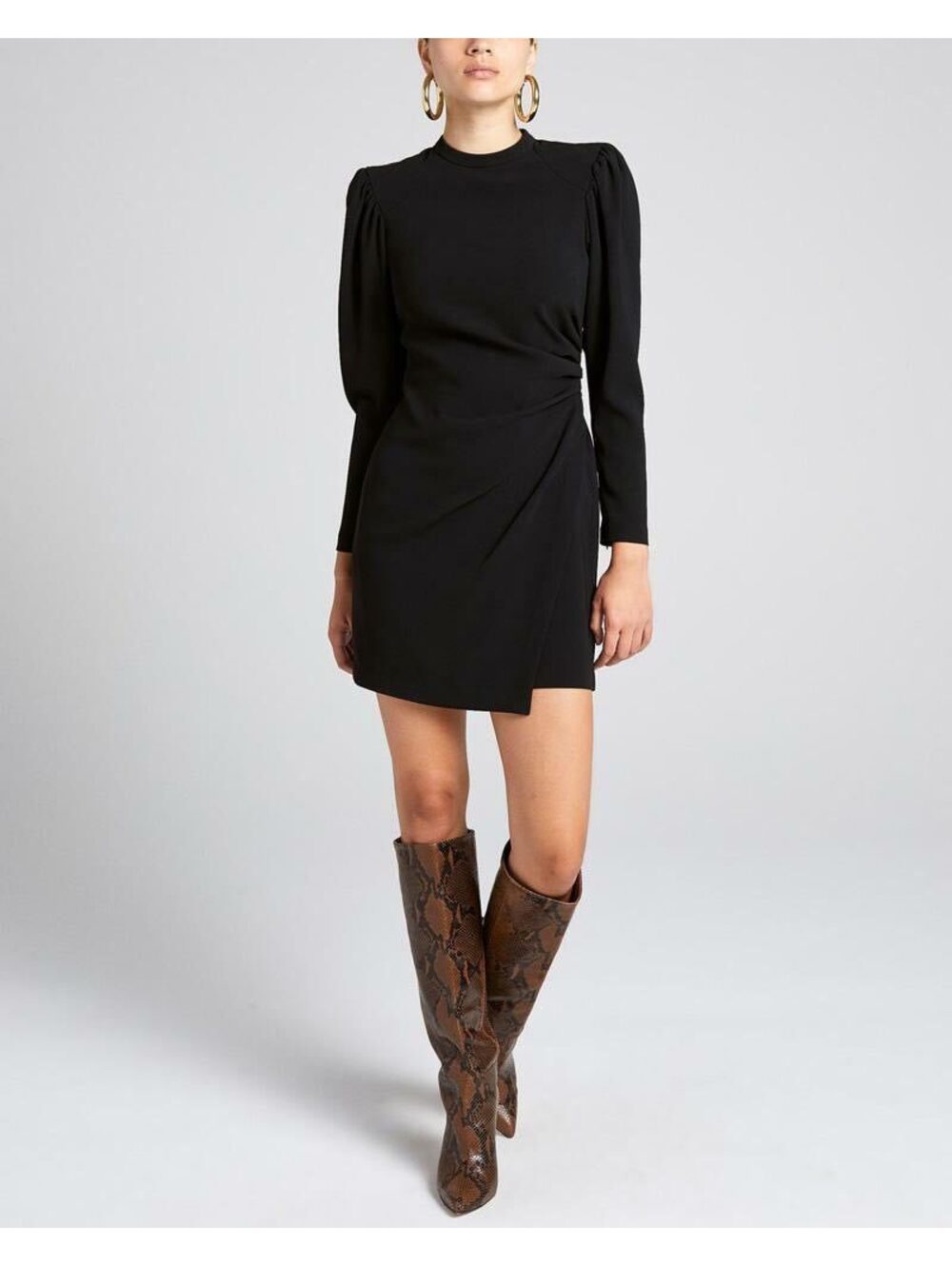 A.L.C. Jane Black Mini Dress Size 6 Puff Shoulder Ruched Crepe LBD